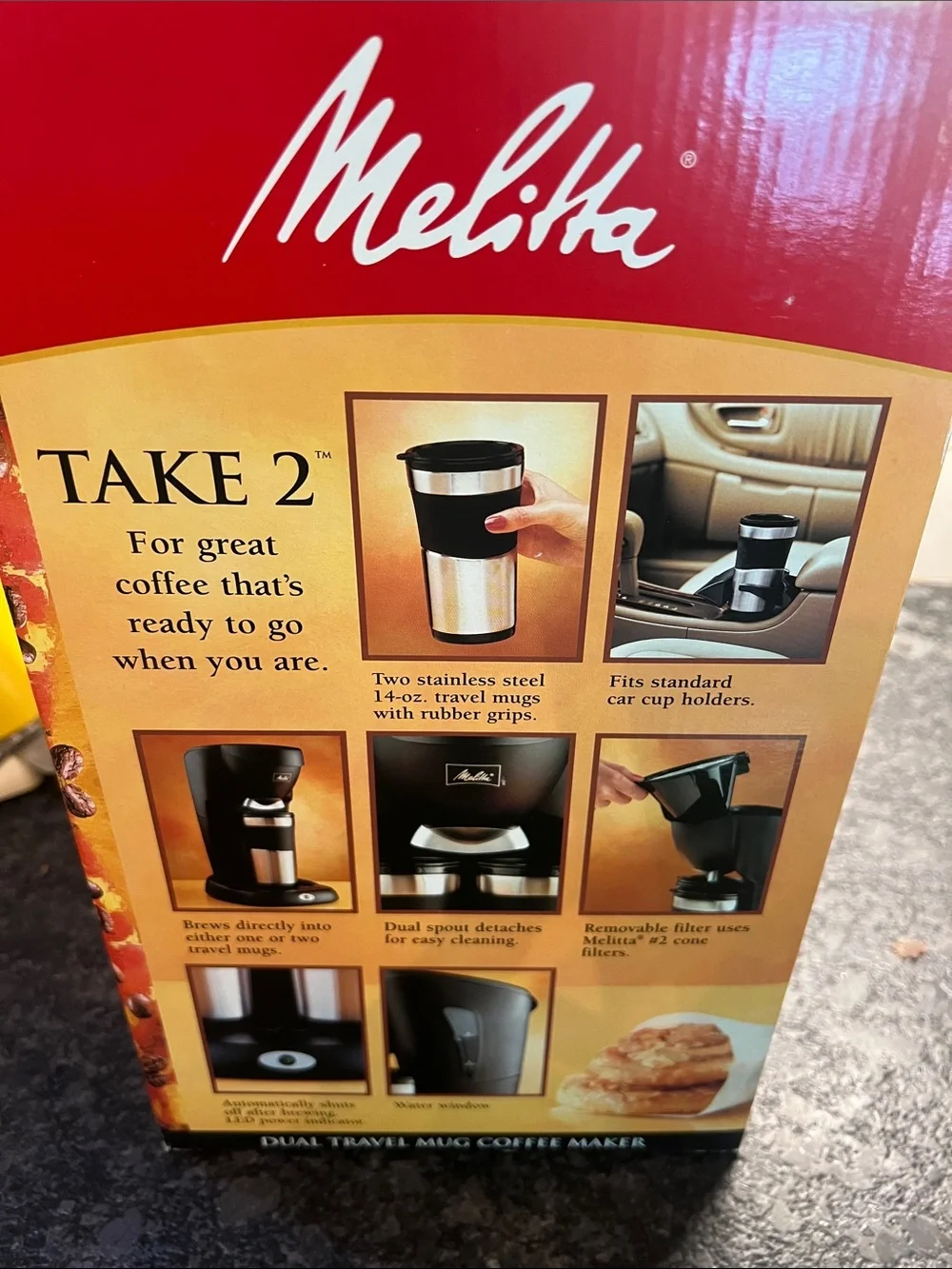 Melitta Take 2 Dual Travel Mug Coffee Maker - Black & Stainless NEW IN BOX